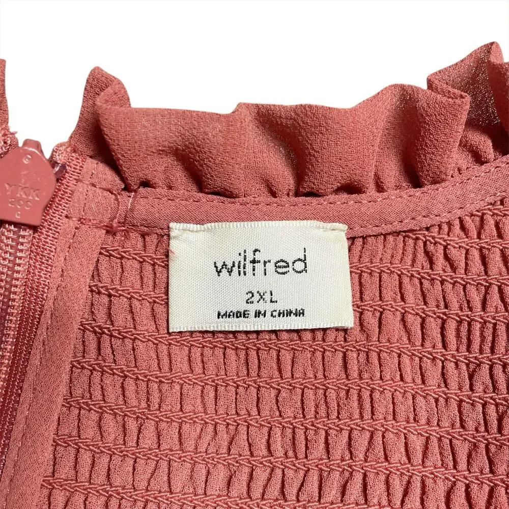 WILFRED ARITZIA Tempest Smocked Chiffon Blouse in Ashy Rose Pink Size 2XL